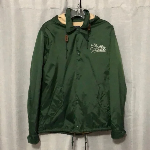 EUC RL POLO Snap Front WindBreaker-Green/Tan-Sz S-Nylon Lined-Detachable Hood - Picture 2 of 14